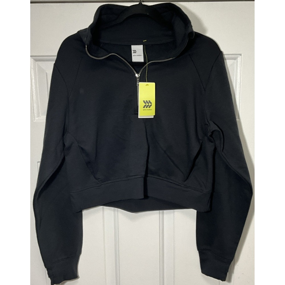 All In Motion Core Fleece 1/2 Zip Black Crop Jacket Women's Size Small